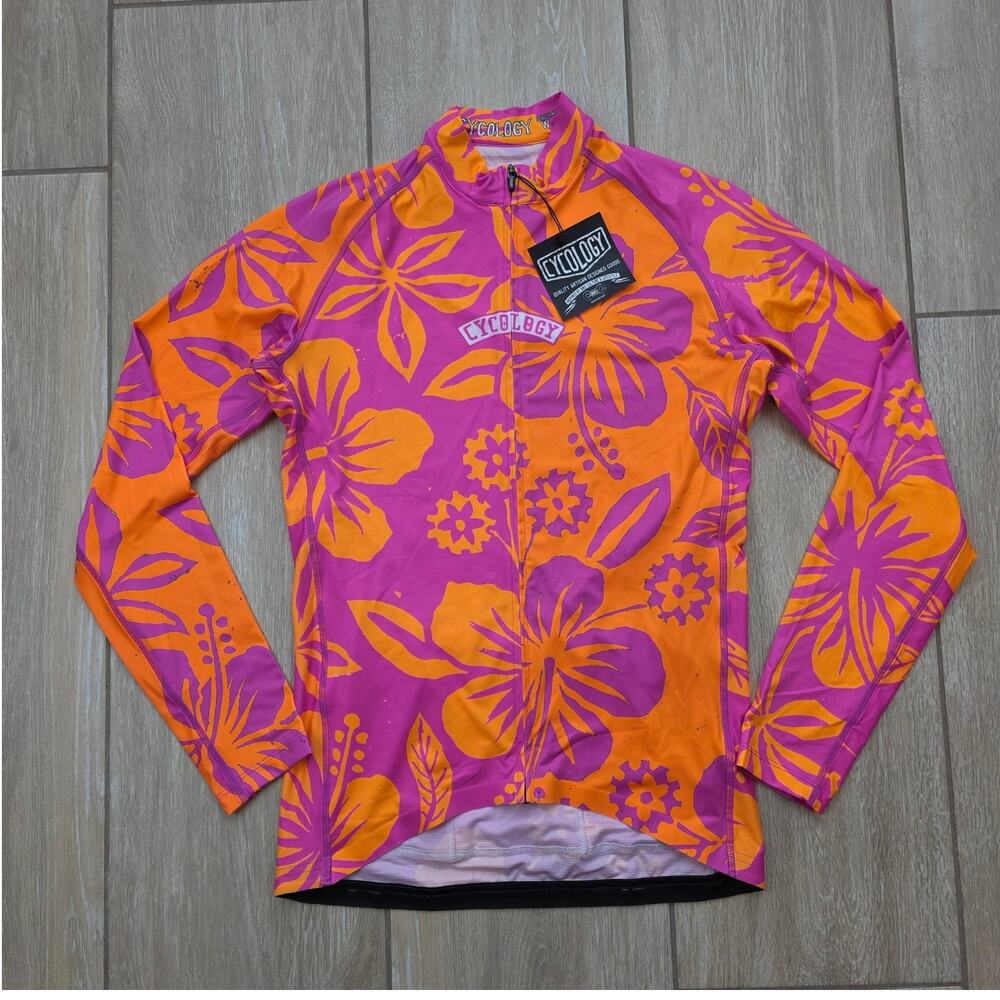 Cycology Oahu Cycling Jersey Womens L Pink Orange Floral Long Sleeve NWT